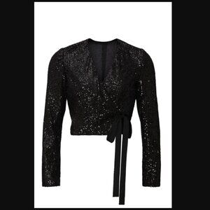 RTR ML Monique Lhuillier Sequin Wrap Top, Size M - Black Women's